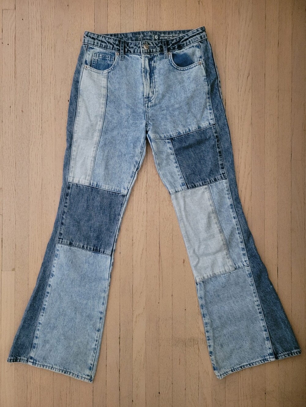 GAP girls Mixed-Blue Patchwork Flared Jeans size 16